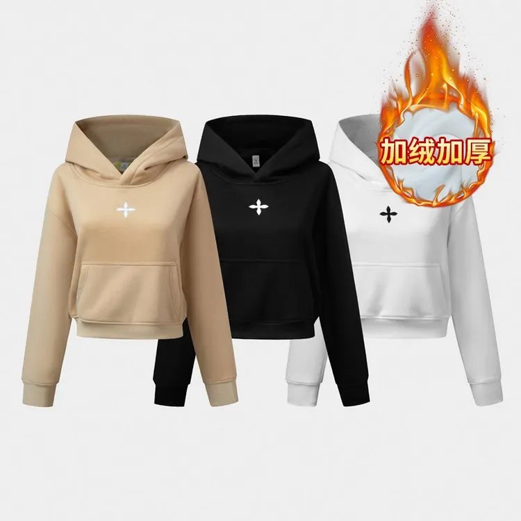 秋冬必备立体刺绣短款连帽卫衣休闲修身卫衣新款潮牌女装2025潮流