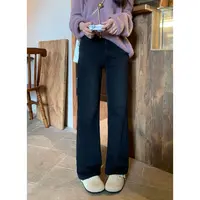 YO定制150小个子百搭舒适弹力显瘦微喇裤秋季简约高腰黑色牛仔裤