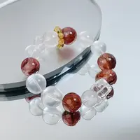 【185 冰与火】红胶花白水晶手串13-16mm面小仙多样性发其一Z