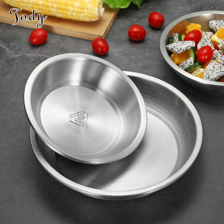 304不锈钢盘子家用圆形盘特厚平底菜盘碟厨房食堂配料盘饭店油碟