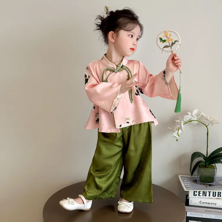 女童秋款新中式套装2025新款儿童国风熊猫提花旗袍唐装两件套