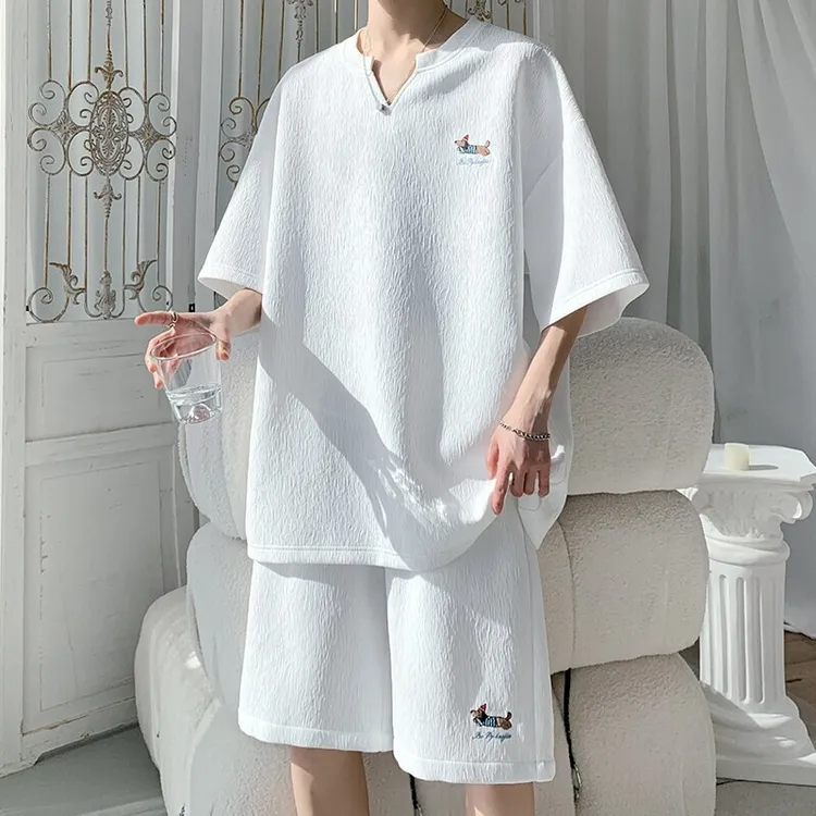 男士大码套装休闲夏季潮流穿搭宽松薄款百搭短袖短裤穿搭腊肠狗潮