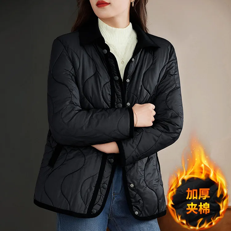 FANGNISHI/芳妮诗大码女士流行爆款夹棉外套女轻薄洋气翻领小棉袄