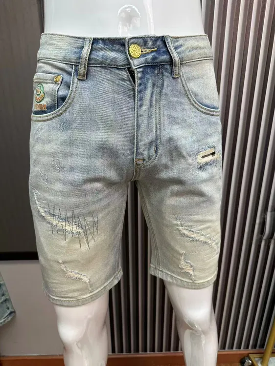 2025夏季薄款牛仔短裤子男款假破洞男士五分裤补丁刺绣百搭中裤潮