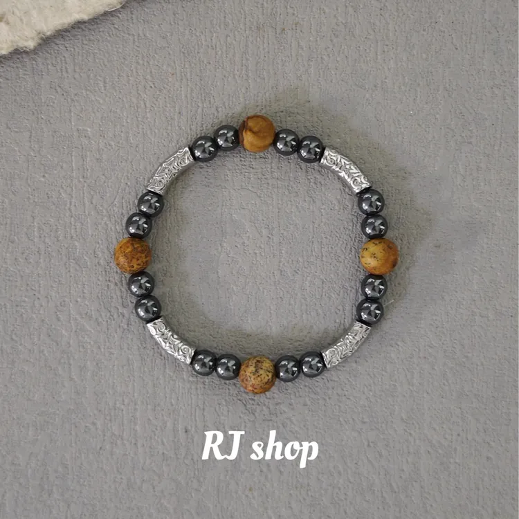 不锈钢石英石手链 RJ 原创工装风小众百搭设计男生弹力绳手串配饰