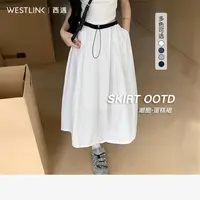 1284西遇工装半身裙女2025年秋季新款美式高腰明线设计抽绳长裙