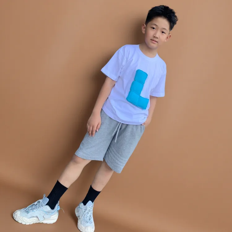 原创男童女童休闲夏季洋气立体游戏方块T恤纯棉儿童