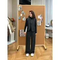 WenWen小个子2025秋冬新款人字纹气质马甲裤子内搭三件套装4602