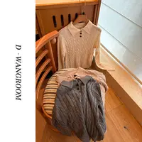 丁小晗【通勤基础polo】“高智风”绞花工艺百搭翻领麻花针织衫D9507