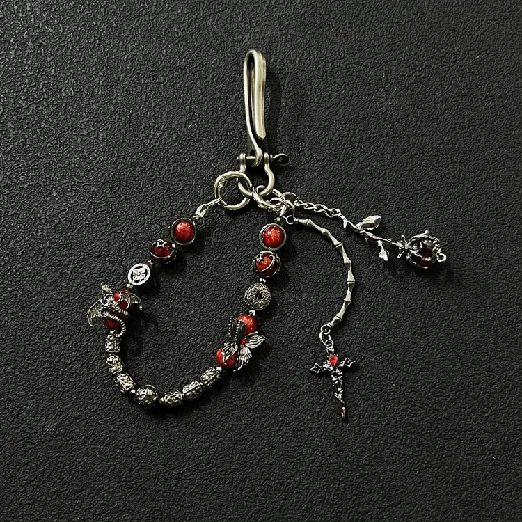 KGSC美式配饰哥特风玫瑰十字架复古手工裤链金属cleanfit小众包挂