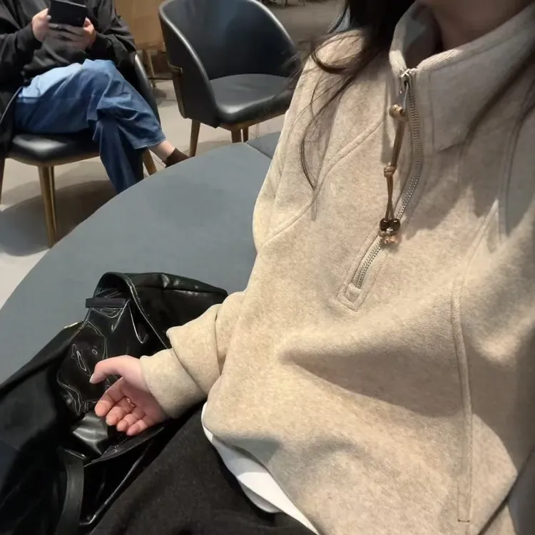 美式复古半拉链立领卫衣女2025秋冬新款宽松百搭气质套头上衣ins