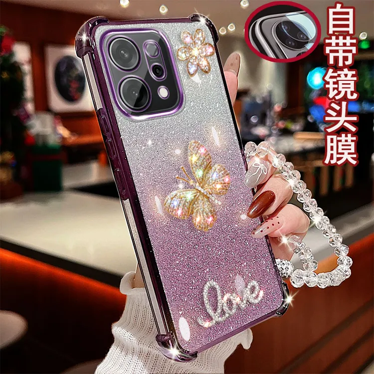 适用OPPO reno14手机壳PPG-AN00镶钻彩蝶四角气囊防摔保护套全包