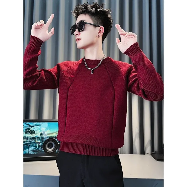 秋冬新款针织衫男士时尚百搭针织毛衣打底衫圆领高领秋季抗起球潮