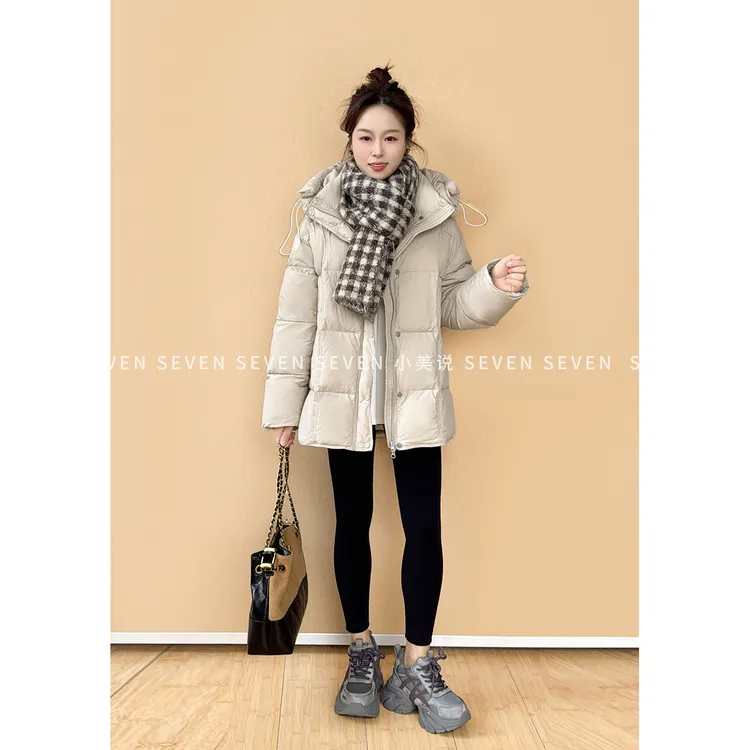 ⑦七七146小个子冬季保暖连帽可拆卸90白鸭绒女羽绒服外套小美说