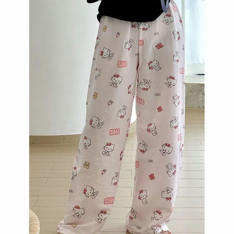 甜美少女凯蒂猫印花居家睡裤女夏季新款粉色长裤透气柔软家居短裤