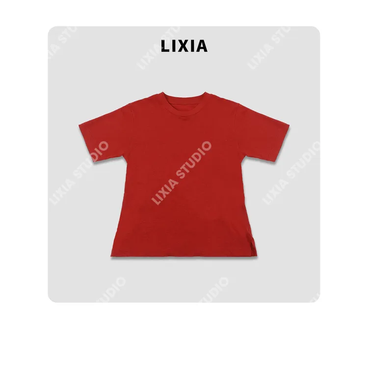 LIXIA【多巴胺女孩】夏日简约风麻感时尚个性西瓜红T恤-D8318