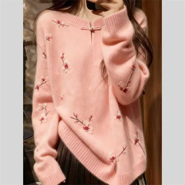 独特高端新中式国风毛衣女2025秋冬新款爆款慵懒宽松超火针织上衣
