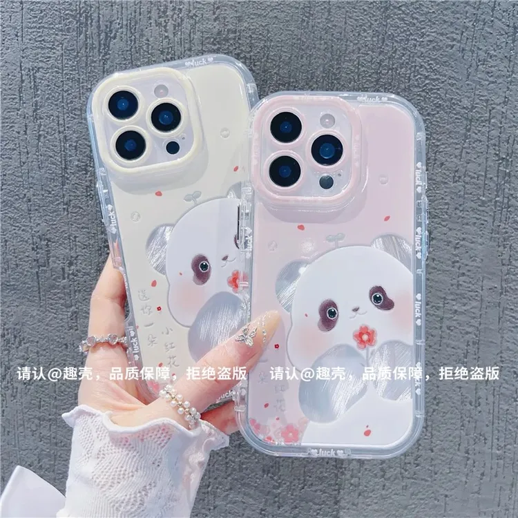 可爱红花小熊适用苹果16promax羽纱手机壳华为vivo新款小米15OPPO