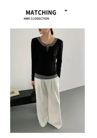 125Q圆领千金风极简风长袖静奢风T恤秋冬设计感7917