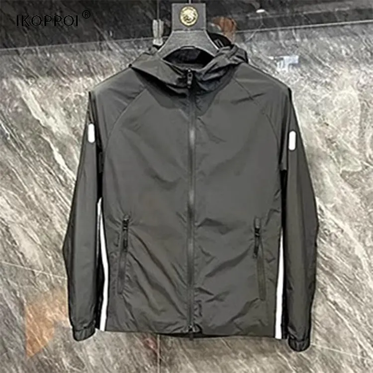 轻奢春秋季商务休闲连帽夹克男2025新款宽松百搭运动冲锋上衣外套