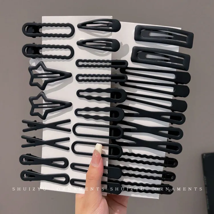 黑色磨砂金属发夹女前额侧边碎发整理刘海一字夹发卡鸭嘴夹子头d1