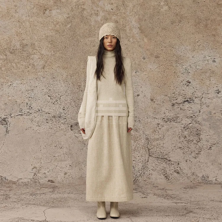 CatalpaLew「雪绒衫」墟生美学粗织绞花毛麻混纺堆领针织衫#C53681