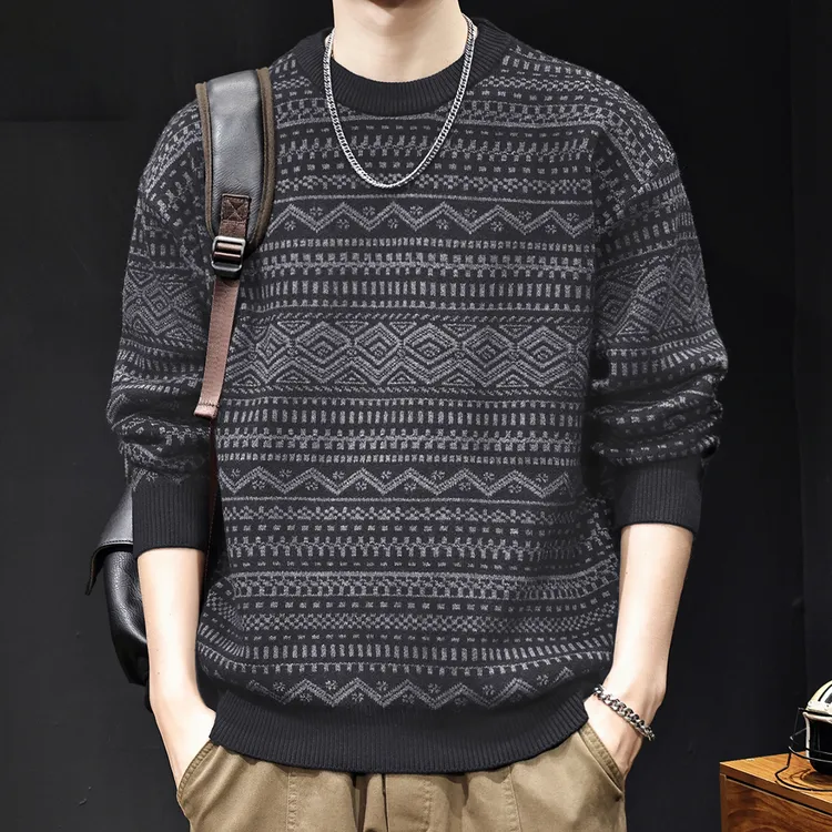 U&PURA费尔岛纹样2025新款毛衣男士秋冬款高端大码加厚保暖衣服