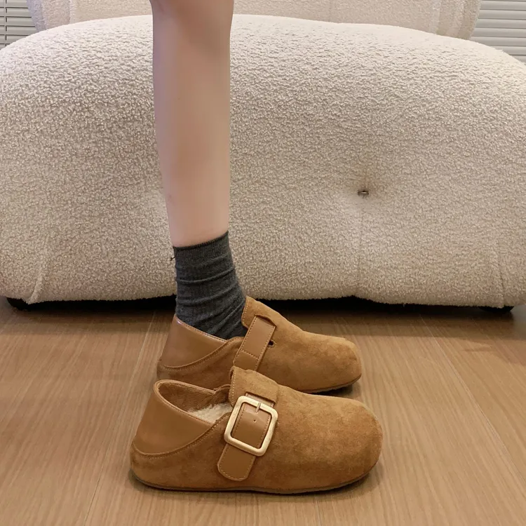 厚底加绒保暖全包勃肯鞋两穿毛毛二棉鞋女2025新款冬季博肯豆豆鞋