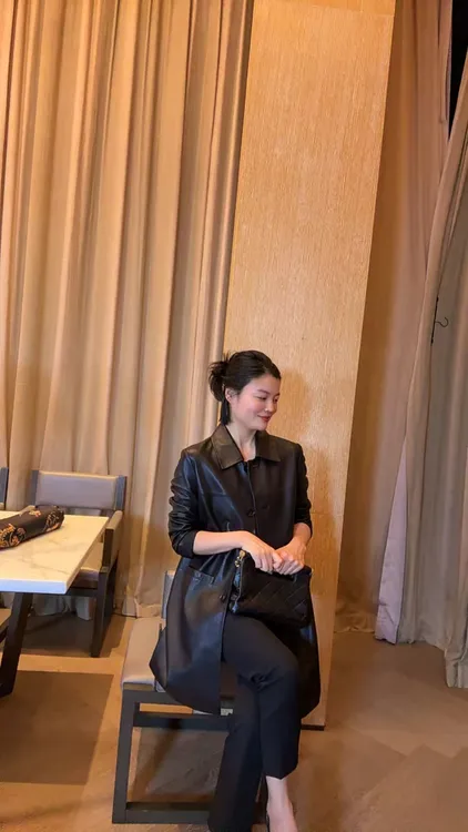 TANTAN  绵羊皮 气质中长款翻领真皮皮衣2139