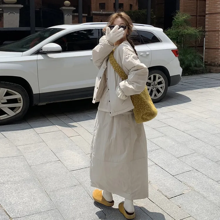 韩国高级感棉服女套装2025秋冬新款减龄气质夹棉半身裙子两件套潮