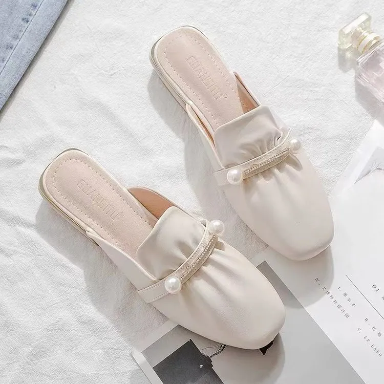 配裙子的包头半拖鞋女夏外穿2024新款粗跟一脚蹬穆勒凉拖半托单鞋