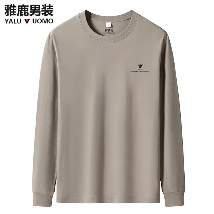 雅鹿男装-6017立体3D标纯棉束口长袖圆领T桖男女同款休闲宽松春季