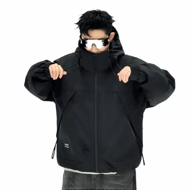 2025秋冬加厚保暖夹克宽松拉链口袋工装外套情侣户外运动夹棉上衣