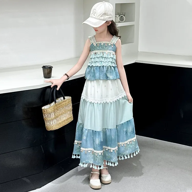 女童连衣裙夏装洋气套装裙子儿童夏季吊带套裙女大童半身裙两件套