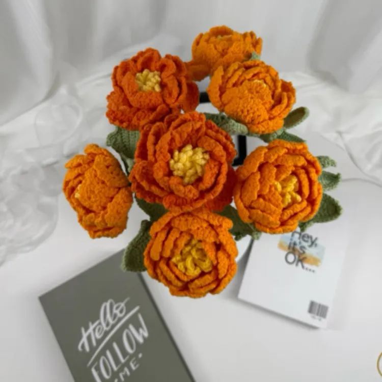 成品手工花手工编织牡丹毛线编织创意家居摆设花朵10支