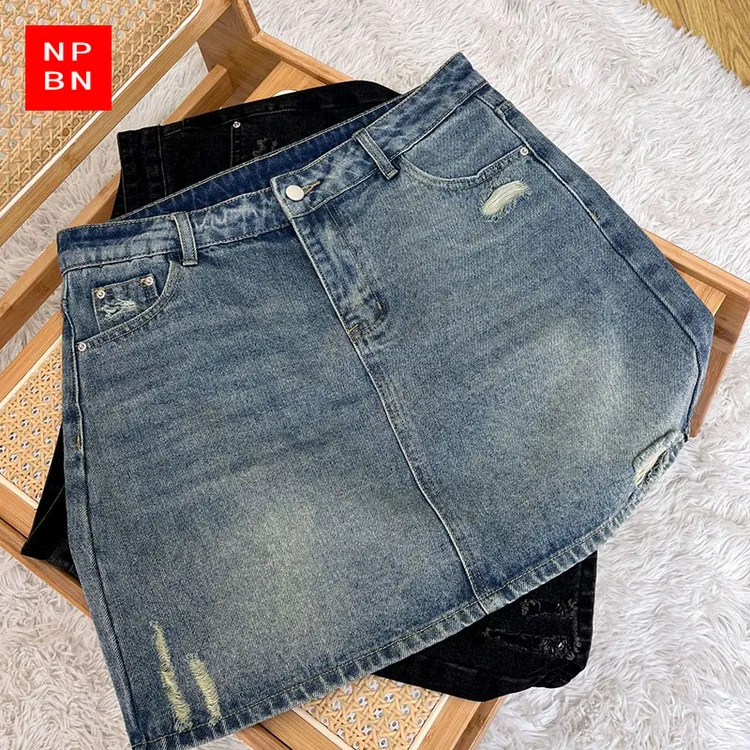 大码女装2025夏季新款胖mm高腰小个子半身裙显瘦百搭A字牛仔短裙