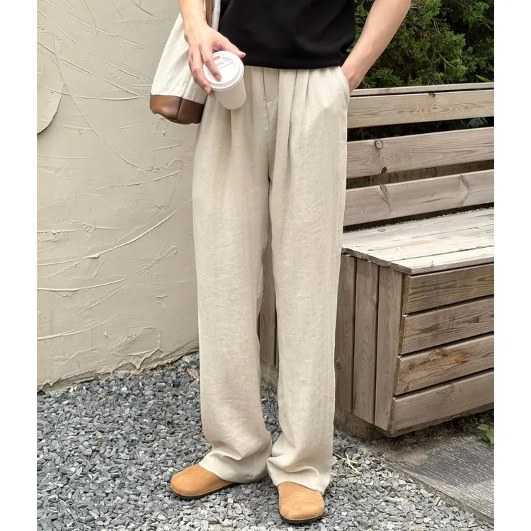 韩国男装 【亚麻】休闲裤直通阔版透气天丝亚麻松紧休闲显高长裤