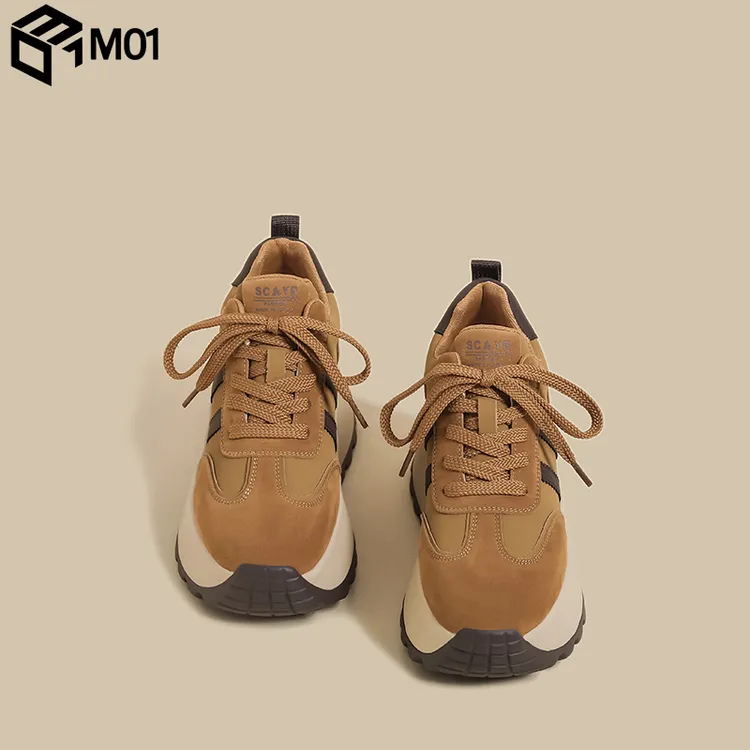 M01土黄色老爹鞋女2025春季新款复古增高做旧阿甘休闲运动鞋子