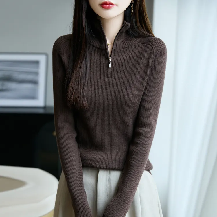 哥弟阿玛施正品秋季新款纯色坑条高领羊毛衫洋气百搭时尚气质上衣