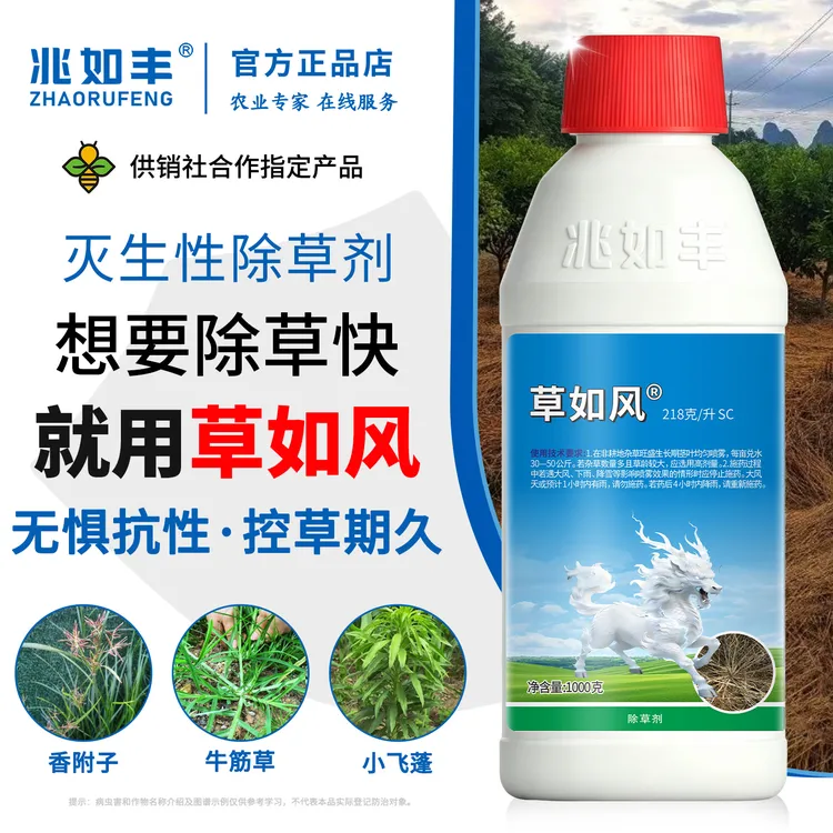 兆如丰小瓶整箱草如风丙炔氟草胺精草铵膦香附子牛筋草小飞蓬除草商品图