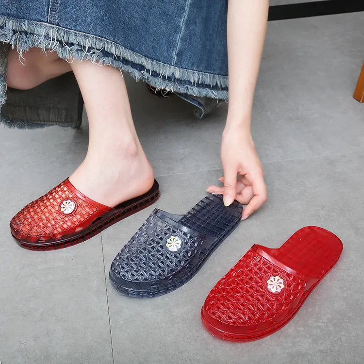 【熟胶】水晶平底加厚拖鞋女休闲PVC胶半拖居家外穿夏季防滑防臭