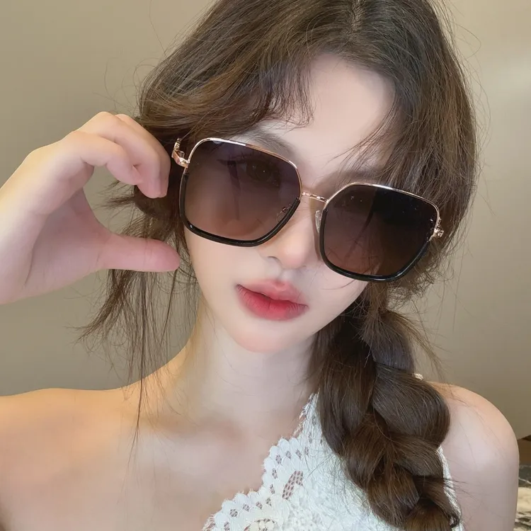 19133高级半框金属偏光遮阳女太阳镜混批设计款奢华咖框茶片墨镜