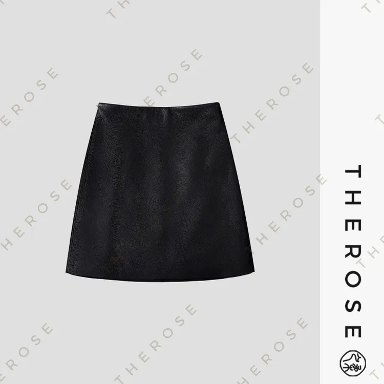 之柔【星际穿越 皮裙】新西兰进口全桶染鹿皮高腰气质百搭半身短裙