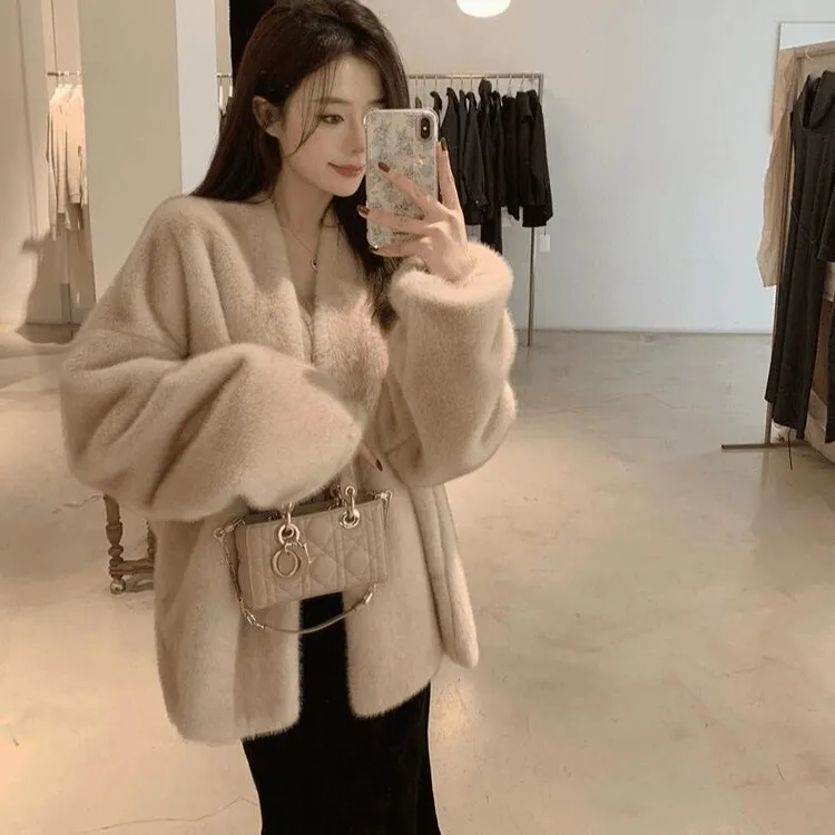 毛大衣皮毛一体洋气女冬季新款环保水貂毛韩版外套宽松气质