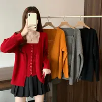 一排扣吊带+宽松落肩袖开衫毛衣两件套设计感潮大码胖MM秋季新款