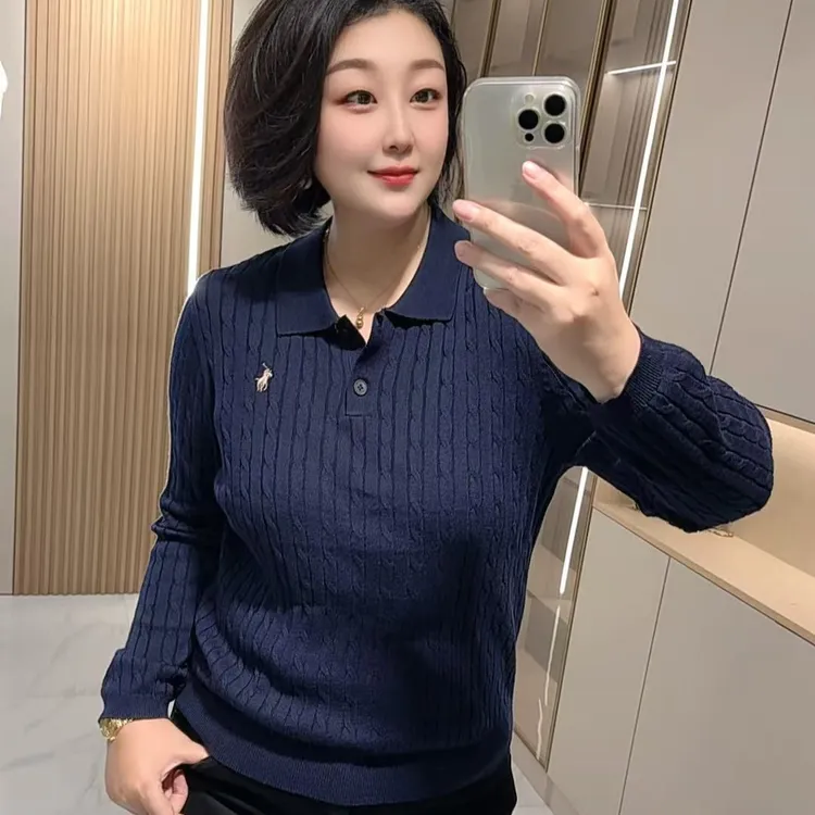 【聪姐推荐】3751早秋新款个性翻领显瘦针织衫（衣长66，胸围120）