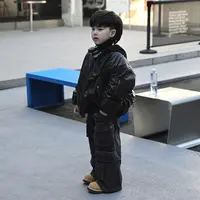 Jimmy妈童装【特立独行】冬季新款儿童假两件复古做旧夹棉皮衣外套