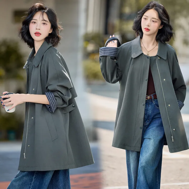 时尚拼接格子风衣外套女2025秋季新款洋气减龄巨好看中长款大衣女