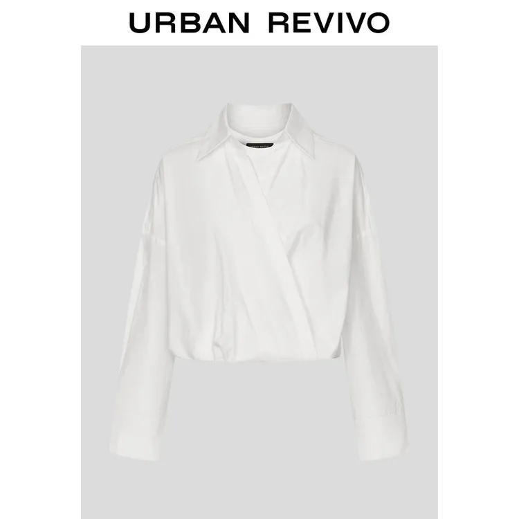 UR2026春季新款女装气质假两件超宽松短款罩衫衬衫UWM250137