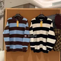 11053#【東Room】2025新款韩系撞色polo领套头毛衣